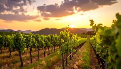 Naklejka premium Vineyard at sunset (1)