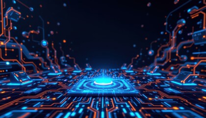 Futuristic Digital Circuitry with Glowing Nodes and Particles