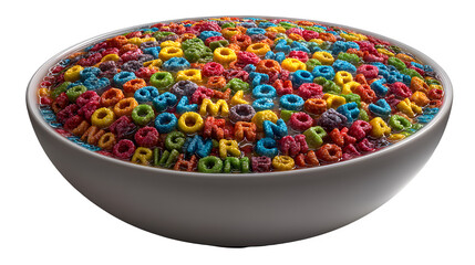 Vibrant alphabet cereal pops in milk create a fun and educational breakfast experience for kids