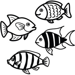 Vibrant collection of diverse aquarium fish for underwater scenes and marine life designs