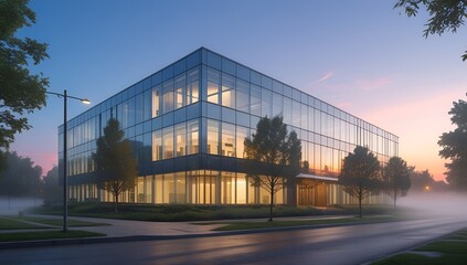 modern glass building exterior with empty pavement