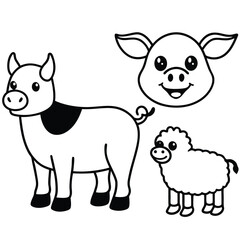 Obraz premium Adorable collection of diverse farm animals depicted in a charming colorful illustration style for children