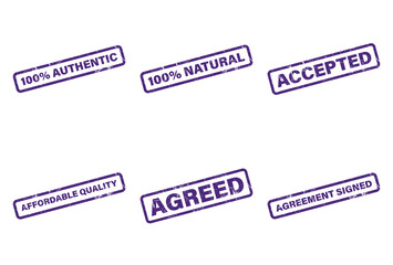 Authentic Natural Agreed Accepted Signed Rectangular Purple Stamp White Background