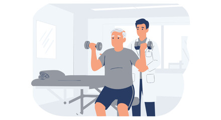 Physical Therapy Senior Man Lifting Weights with Medical Supervision