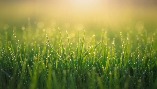 Green grass with morning dew closeup - Powered by Adobe