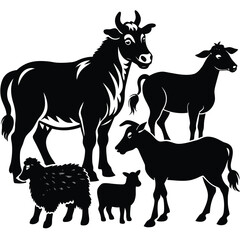 Collection of farm animal silhouettes for agricultural and rural themed designs