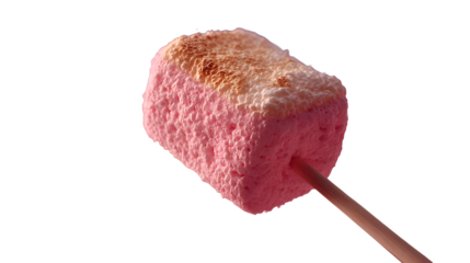 Perfectly toasted pink marshmallow on a stick, ready for delicious campfire treats and sweet enjoyment.