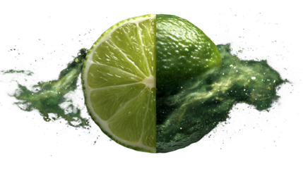 Vibrant lime explosion with glittering green particles creating dynamic splash and freshness