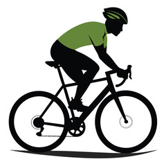 Collection of diverse cyclist silhouettes riding bicycles in various dynamic poses and styles