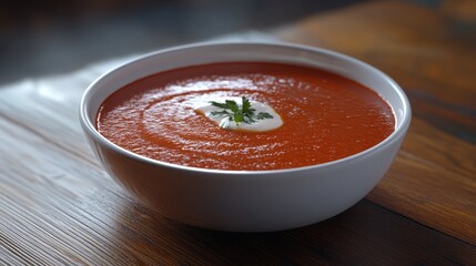 The deep red color of the soup and the smooth texture of the sour cream are captured in beautiful 8K detail. --ar 16:9 --v 6.1 Job ID: a4901879-1fcd-4db1-9c40-d776c51aa016