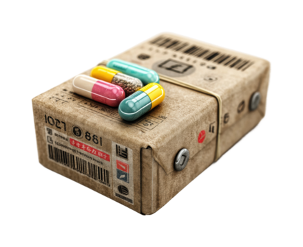 Pills package delivery warehouse product top down PNG, isolated on transparent background