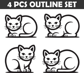 Set of Cat Outline vector illustration isolated On Transparent Background