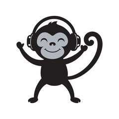 Monkey Wearing Headphones And Dancing Silhouette