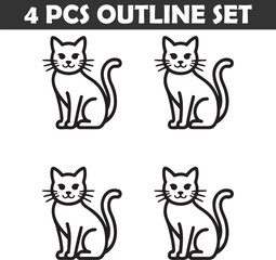 Fototapeta premium Set of Cat Outline vector illustration isolated On Transparent Background