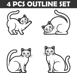 Fototapeta premium Set of Cat Outline vector illustration isolated On Transparent Background