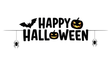 Obraz premium Happy halloween text with bat and spiders isolated on white background