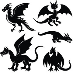 Collection of majestic fantasy dragon silhouettes for mythical designs and illustrations