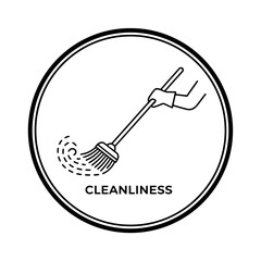 Cleanliness vector icon with broom and hand