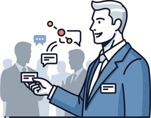 Professional Man Networking and Exchanging Business Cards at a Corporate Event