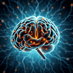 Obraz premium Glutamate - abundant excitatory neurotransmitter released by nerve cells in your brain, mind map concept background