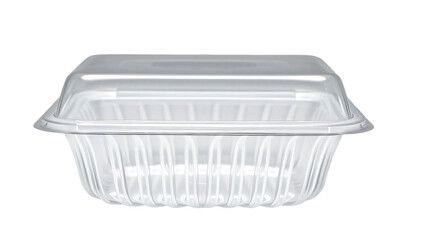 Blank plastic clamshell container suitable for food storage and packaging isolated on transparent background
