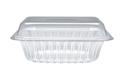 Blank plastic clamshell container suitable for food storage and packaging isolated on transparent background