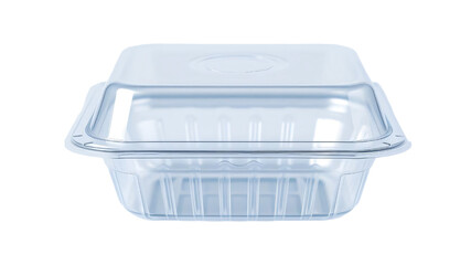 Blank plastic clamshell container suitable for food storage and packaging isolated on transparent background
