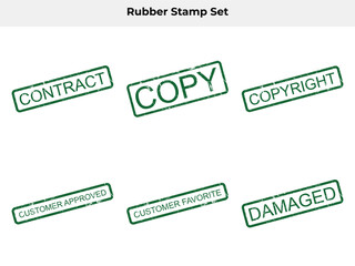 Green Ink Rubber Stamps Set Contract, Copy, Copyright, Approved, Favorite, Damaged