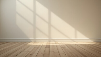 Minimal Room with Wooden Floor and Rectangular Window Shadows – Modern Sunlit Interior Background