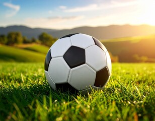 Football 3d photo  in green grass in the field