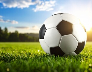 Fototapeta premium Football 3d photo in green grass in the field