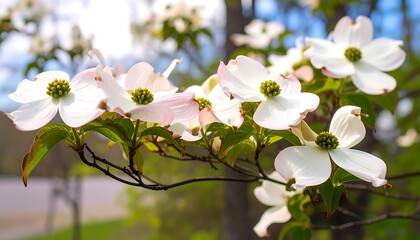 Fototapeta premium Delicate White Dogwood Blossoms on Branch