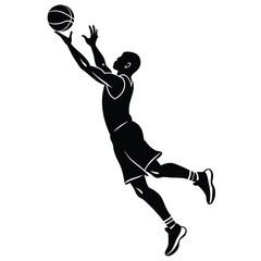 Dynamic basketball player silhouette performing a powerful dunk captured in a graphic set for sports and action designs
