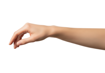 A female Person's Arm and Hand with Fingers Slightly Curled, Against a White Background