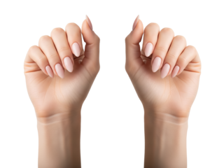 two Graceful woman Hands with Perfectly Manicured Pink Nails, Poised and Delicate