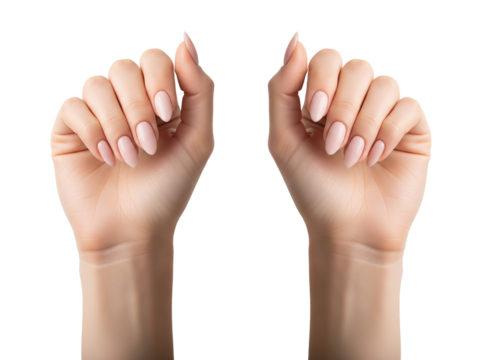 two Graceful woman Hands with Perfectly Manicured Pink Nails, Poised and Delicate