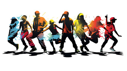 Children dancing street dance kids performing hip hop choreography isolated on white background