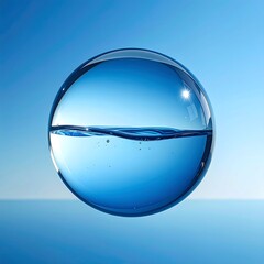 Floating sphere of water against a blue sky