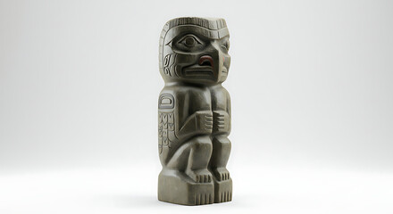Dark stone tiki statue isolated on white background