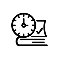Time Management Icon:  Books, Clock, and Upward Trending Graph, Minimalist Line Art Design.