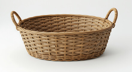 Obraz premium Woven oval basket with handles, isolated on white background