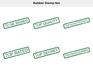 Grunge Green Rubber Stamp Set with Text on White Background, Isolated Seals