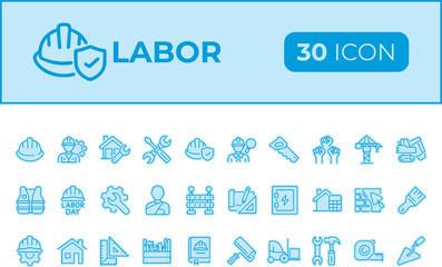 Collection of labor and construction icons isolated on transparent background