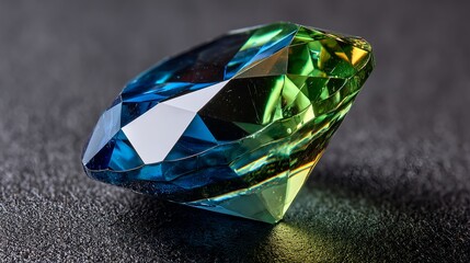 Radiant Blue Gemstone Triangle with Luminous Emerald Facets – Macro Crystal Visual for Sustainable Design and Digital Wellness Branding