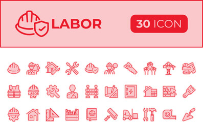 Labor and construction icons set isolated on transparent background