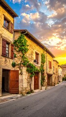 Fototapeta premium Charming village street at sunset