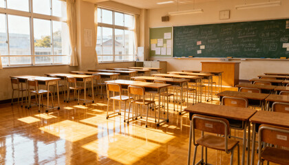 Bright Classroom Interior with Big Windows
