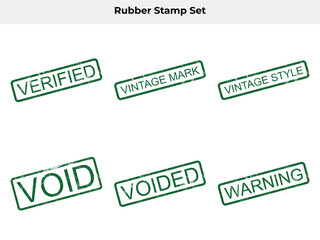 Grunge Style Green Rubber Stamp Set with Various Terms on White Background