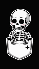 Playful Skeleton Sticker Illustration in Shirt Pocket