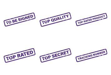 Fototapeta premium Purple Grunge Rubber Stamps with Phrases on White Background, isolated design